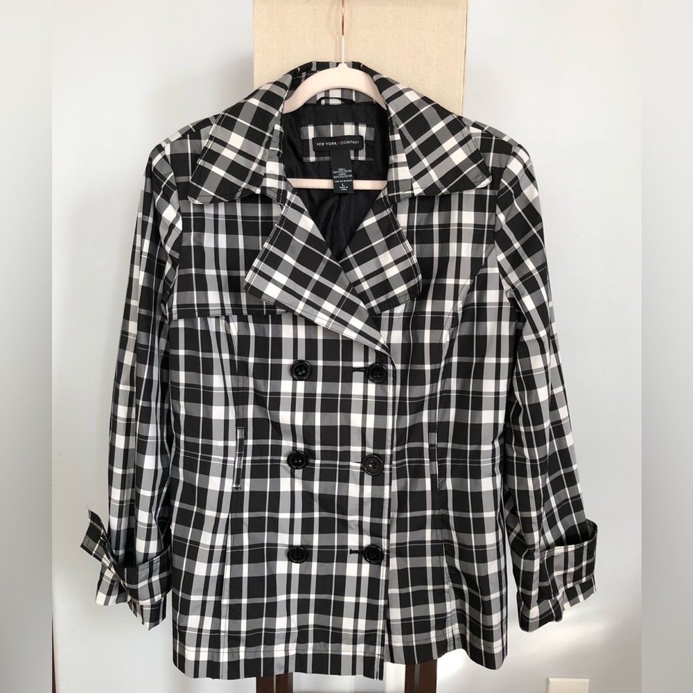 New York & Co. Plaid Trench Raincoat New Size L Large Peacoat